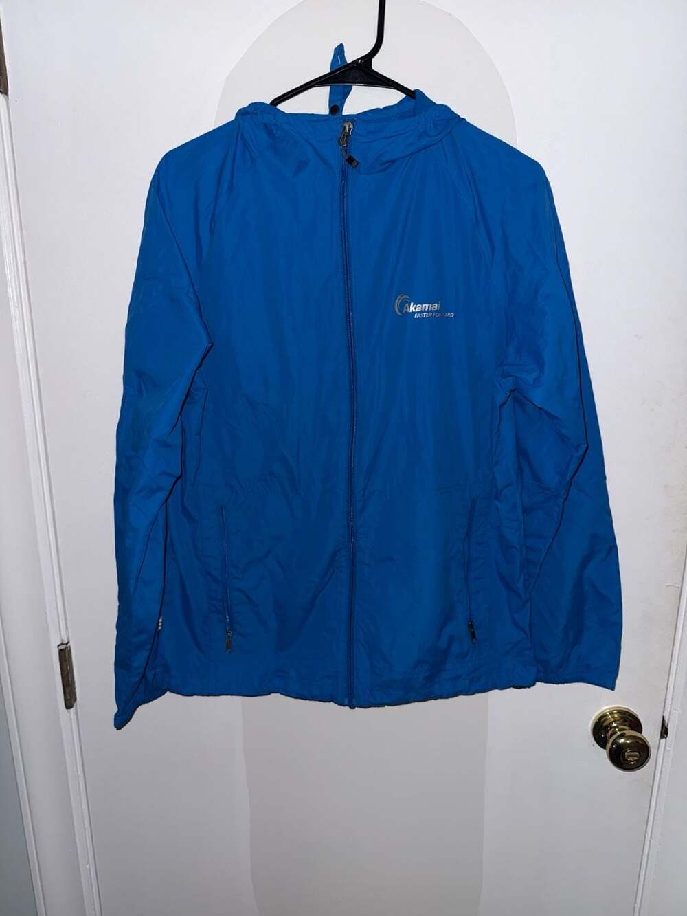 Elevate Akamai Faster Forward Branded Blue Packable Windbreaker Jacket